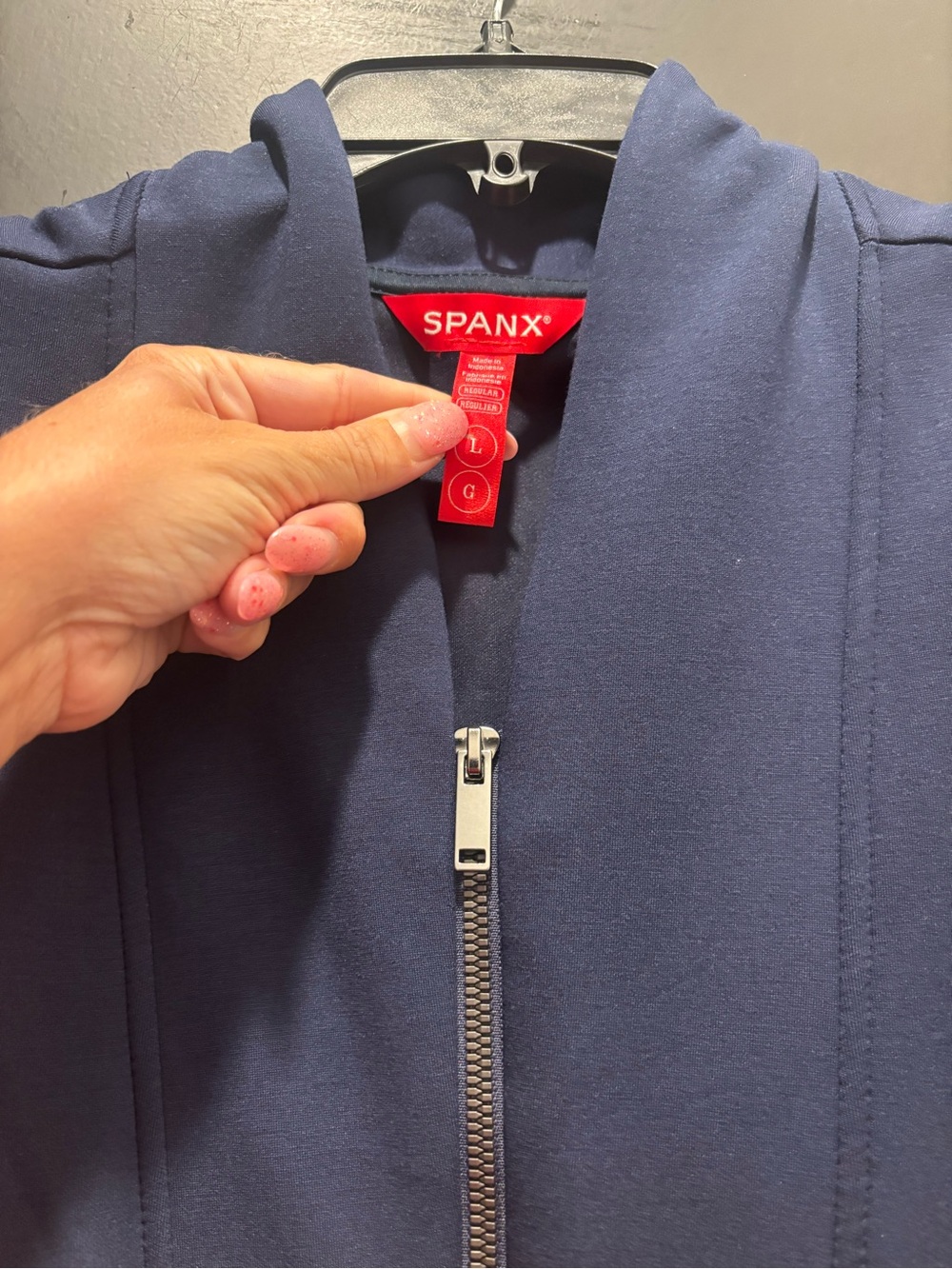 SPANX AirEssentials Shawl Collar Half Zip Jumpsuit Large Reg Timeless Navy NWT - Picture 8 of 12